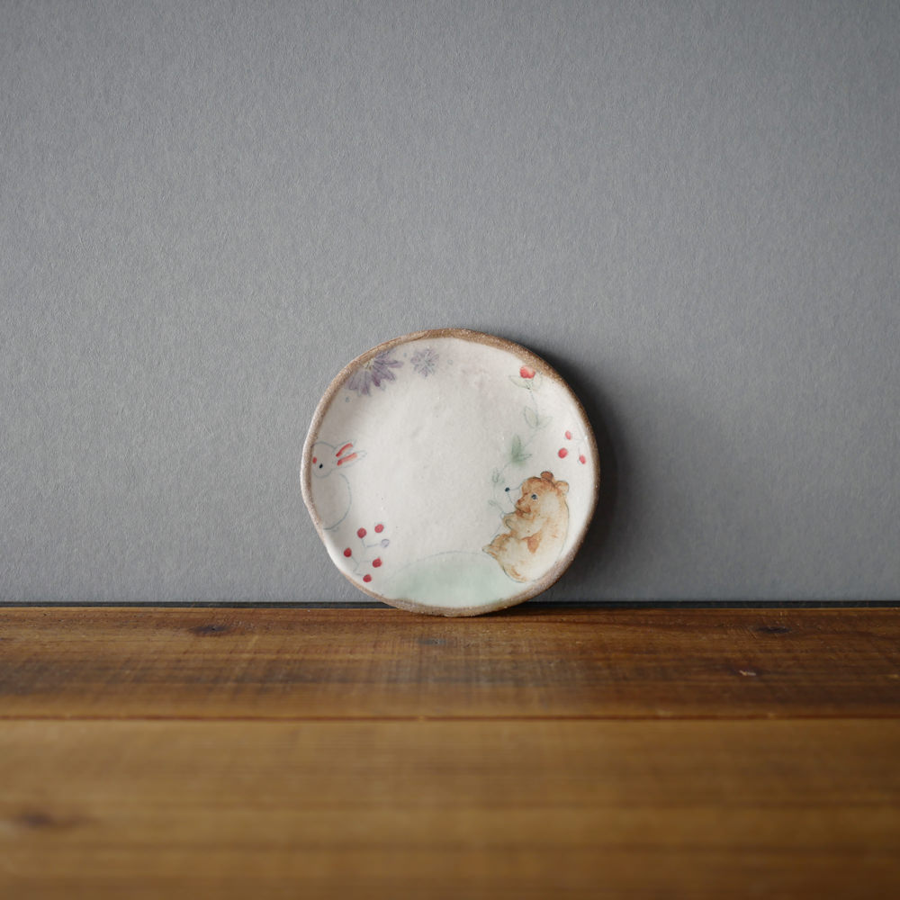 目片まゆみ/4寸皿(くまとうさぎ)3