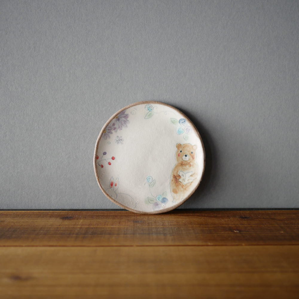 目片まゆみ/5寸皿(くまとうさぎ)1