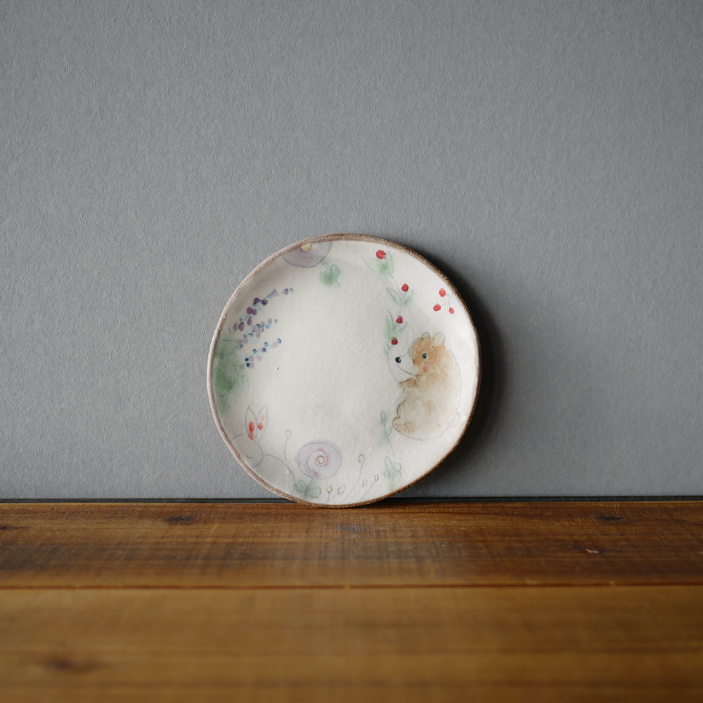 目片まゆみ/5寸皿(くまとうさぎ)2