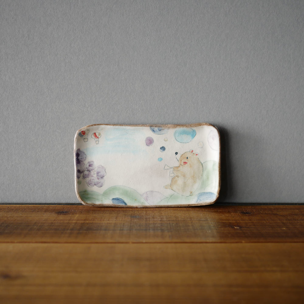 目片まゆみ/長方皿(19x10)くま2