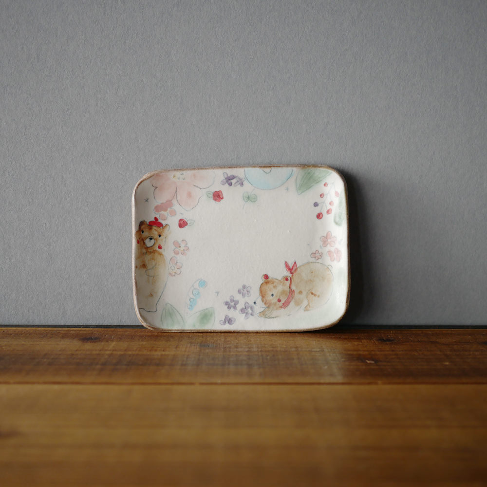 目片まゆみ/長方皿(17x13)くま2