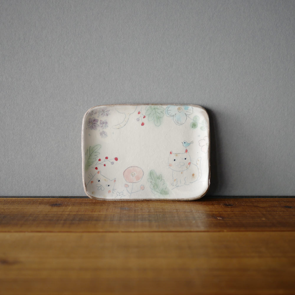目片まゆみ/長方皿(17x13)ねこ4