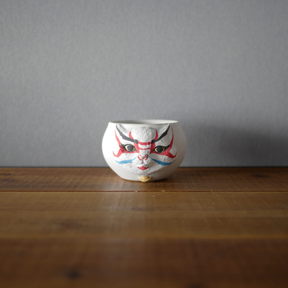 のん窯/湯呑み(歌舞伎キャット)1【4/30までの期間限定販売】