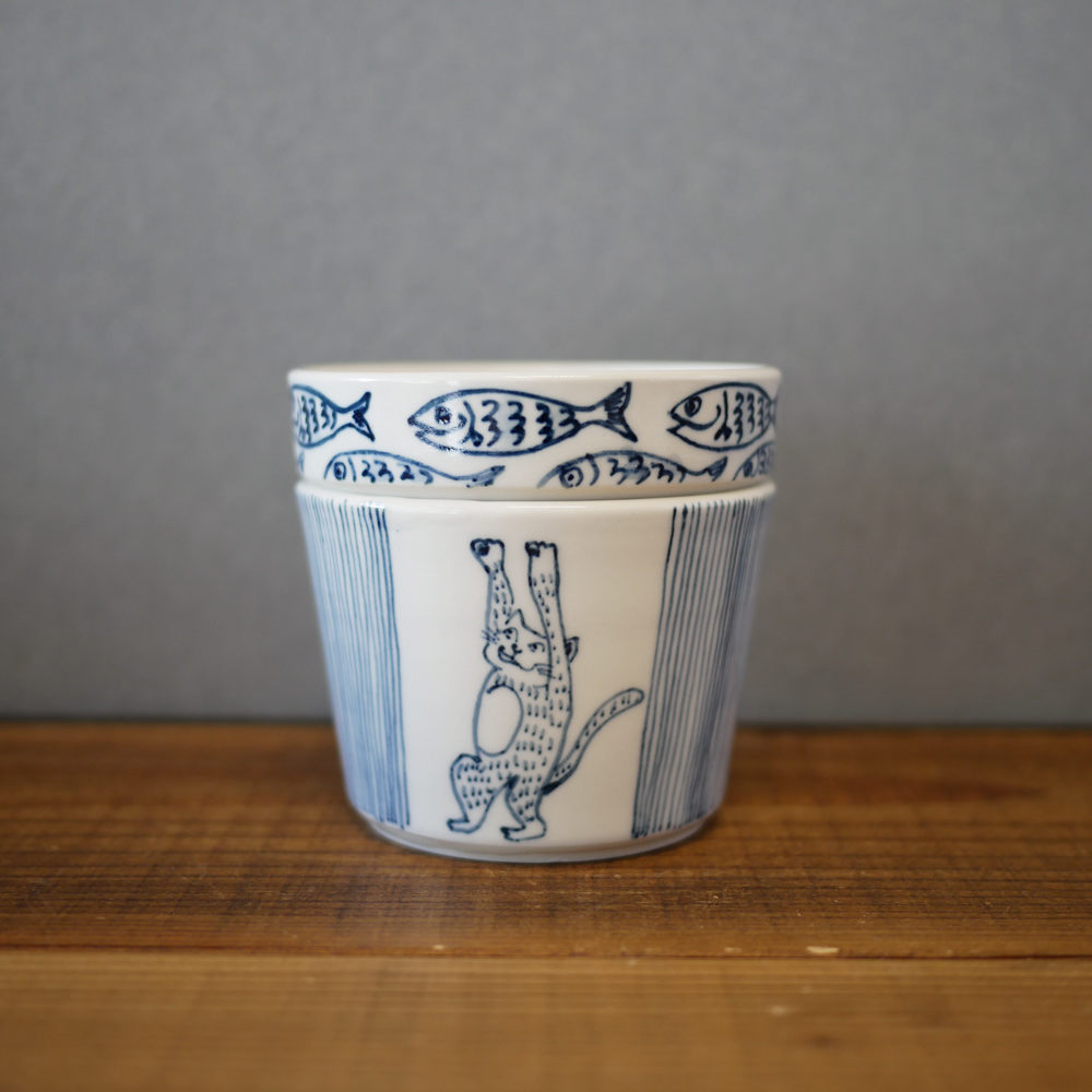 ゆめこ/ネコと魚の小皿&そばちょこセット1
