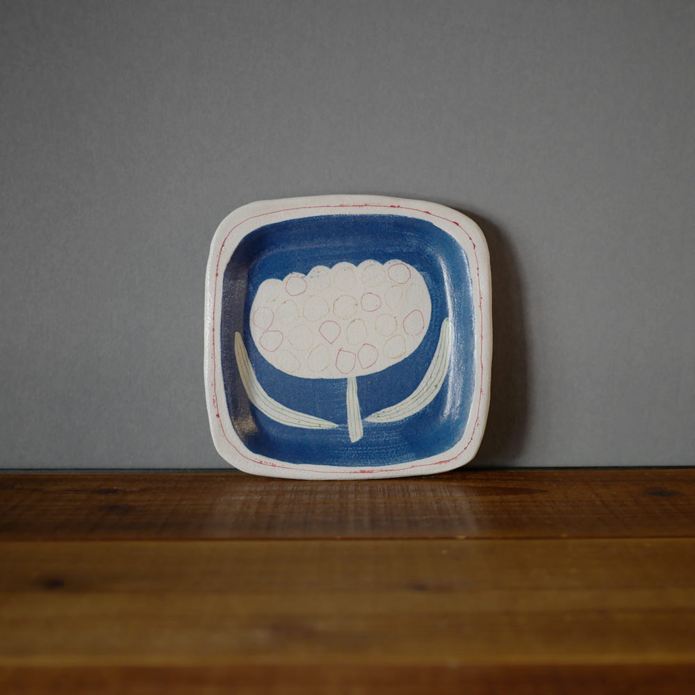 hapun pottery/ステッチ_スクエアプレート(青色)