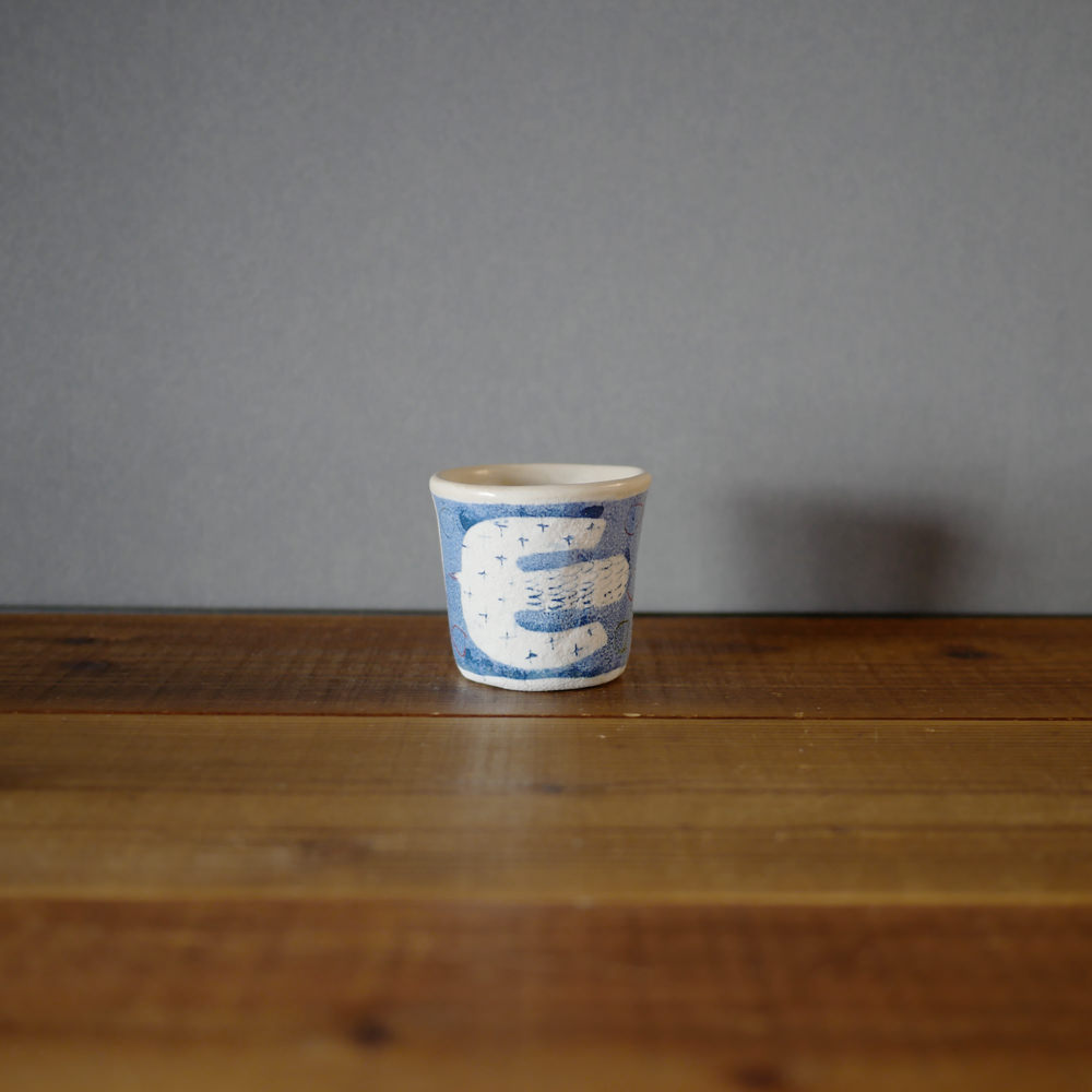 hapun pottery/モザイク_ちょこっとカップ(青色)3